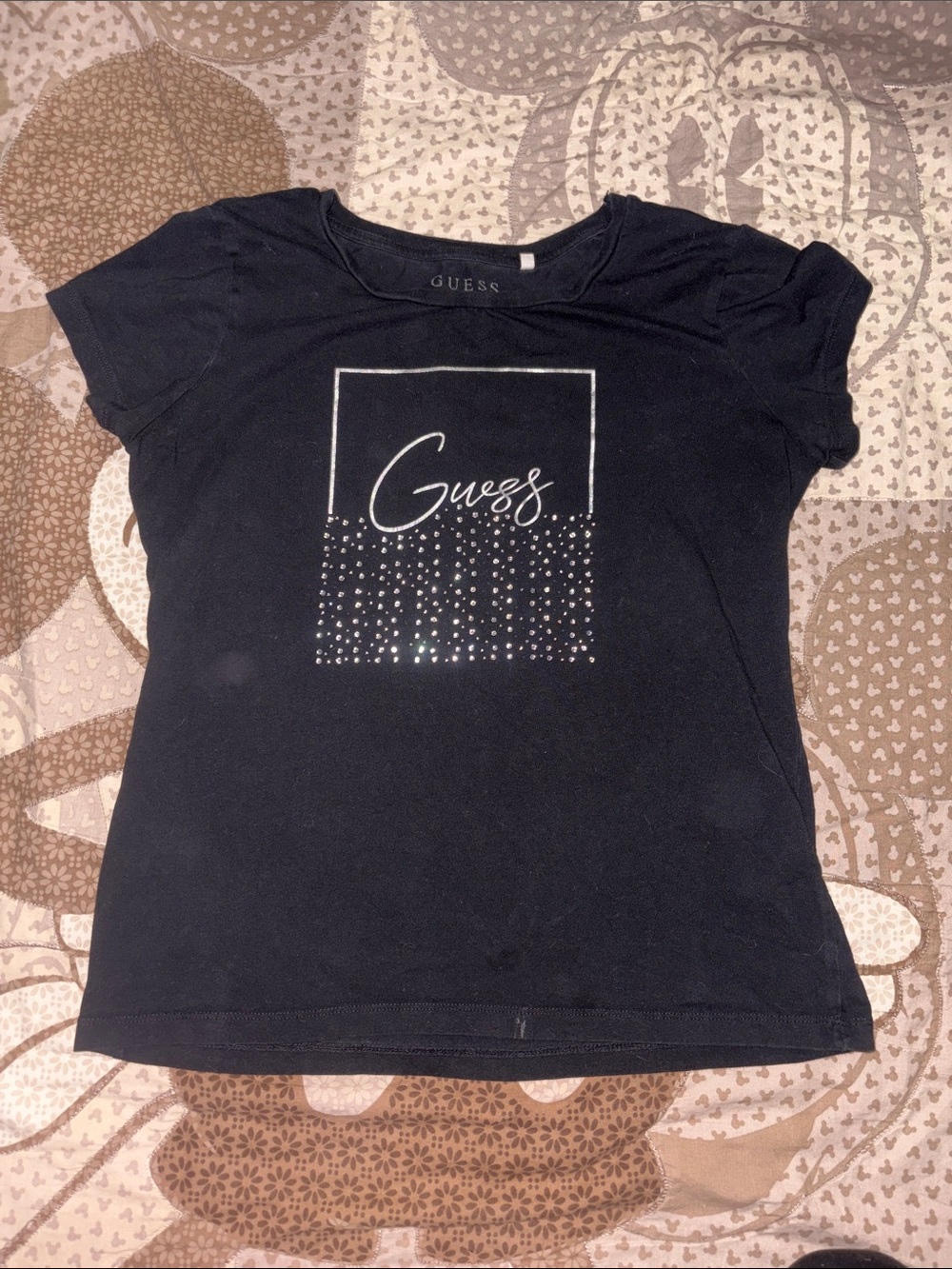 Guess Black Short Sleeve Tee with Crystal Logo Box